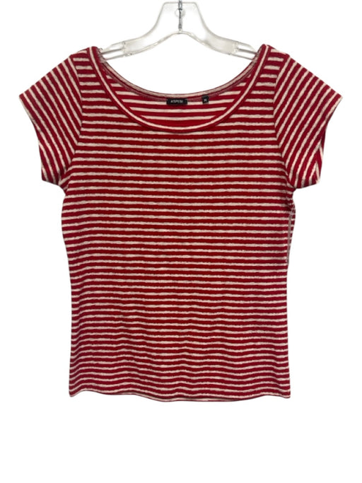 Aspesi Size M Red & White Cotton Terry Cloth Striped Cap Sleeve Wide Neck Top Red & White / M
