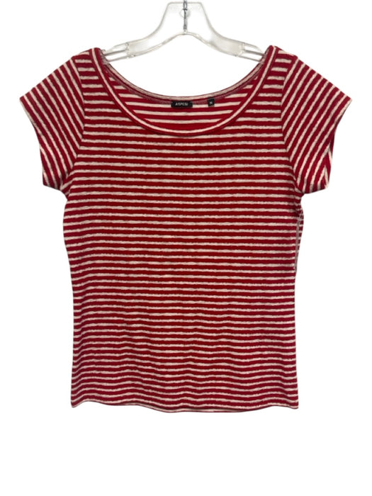 Aspesi Size M Red & White Cotton Terry Cloth Striped Cap Sleeve Wide Neck Top Red & White / M