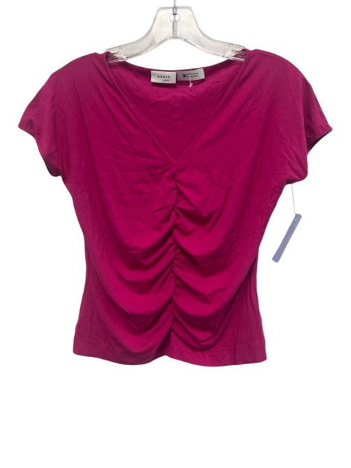 Akris Punto Size 10 Magenta Pink Modal Blend Cap Sleeve Ruched Front V Neck Top Magenta Pink / 10