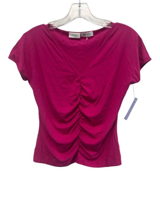 Akris Punto Size 10 Magenta Pink Modal Blend Cap Sleeve Ruched Front V Neck Top Magenta Pink / 10