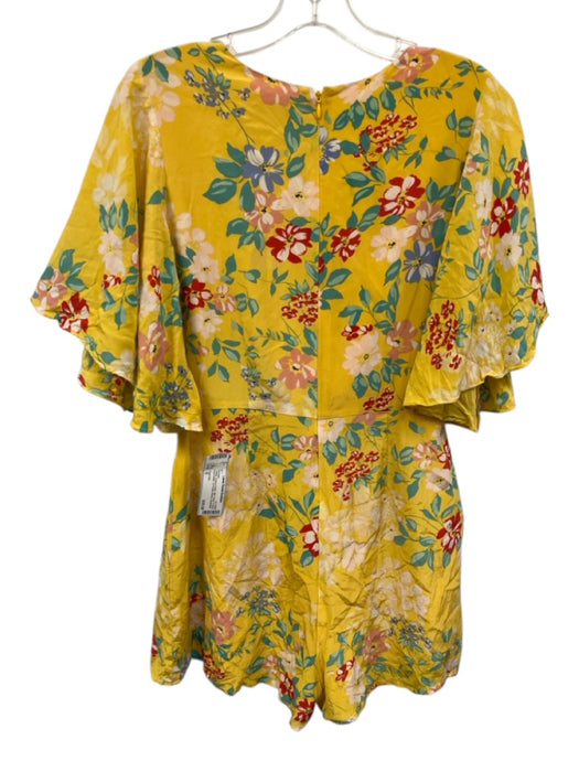 Yumi Kim Size S Yellow, Green & Multi Silk Floral V Neck Knot Detail Romper Yellow, Green & Multi / S