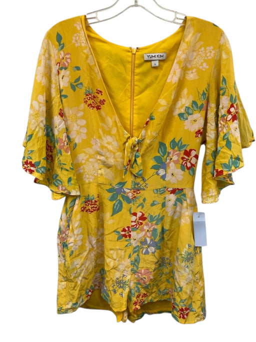 Yumi Kim Size S Yellow, Green & Multi Silk Floral V Neck Knot Detail Romper Yellow, Green & Multi / S