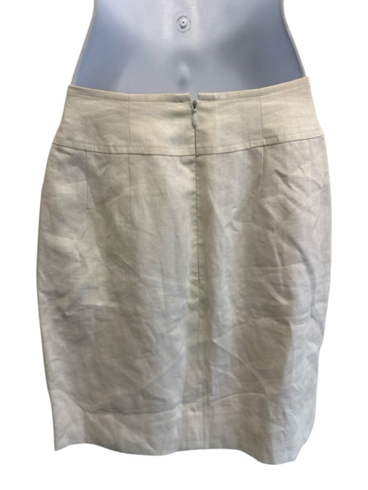 Chanel Boutique Size 38 Cream White Linen & Silk Logo Buttons Back Zip Skirt Cream White / 38