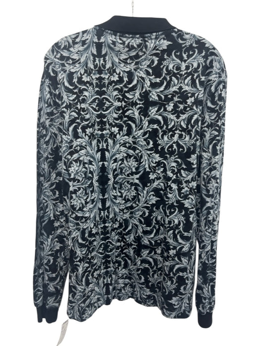 Versace V2 Size XL Black & Gray Cotton Floral Polo Men's Long Sleeve Shirt Black & Gray / XL