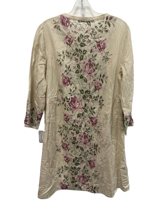 Comptoir des Cotonniers Size 44 Beige, Pink, Green Cotton Long Sleeve Dress Beige, Pink, Green / 44