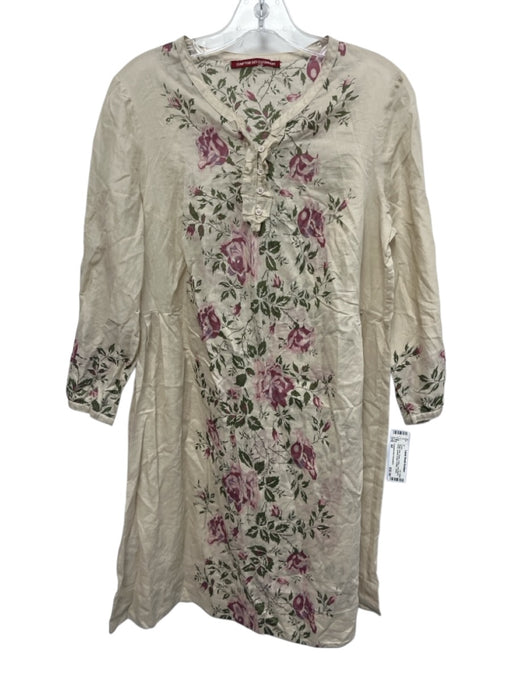 Comptoir des Cotonniers Size 44 Beige, Pink, Green Cotton Long Sleeve Dress Beige, Pink, Green / 44
