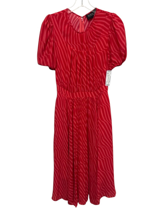 Toccin NY Size 2 Red & Pink Polyester Short Puff Sleeve Striped Gathered Dress Red & Pink / 2