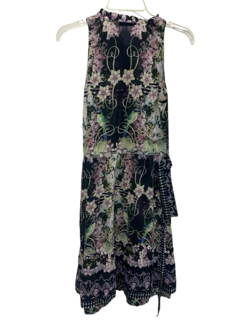 Anunciação Size 40 Black, Purple, Green Cotton & Silk Sleeveless Floral Dress Black, Purple, Green / 40