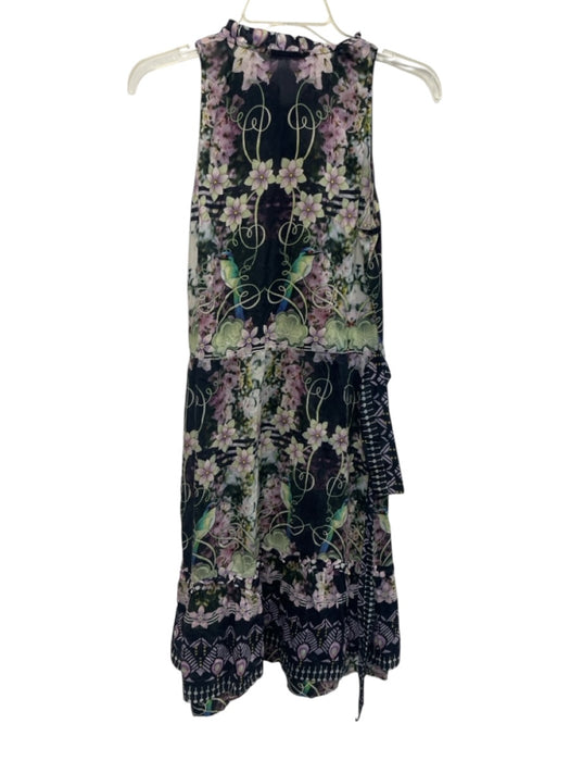 Anunciação Size 40 Black, Purple, Green Cotton & Silk Sleeveless Floral Dress Black, Purple, Green / 40