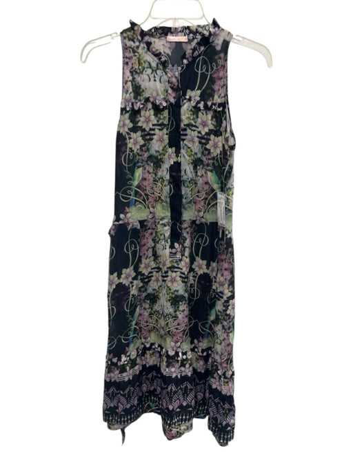 Anunciação Size 40 Black, Purple, Green Cotton & Silk Sleeveless Floral Dress Black, Purple, Green / 40
