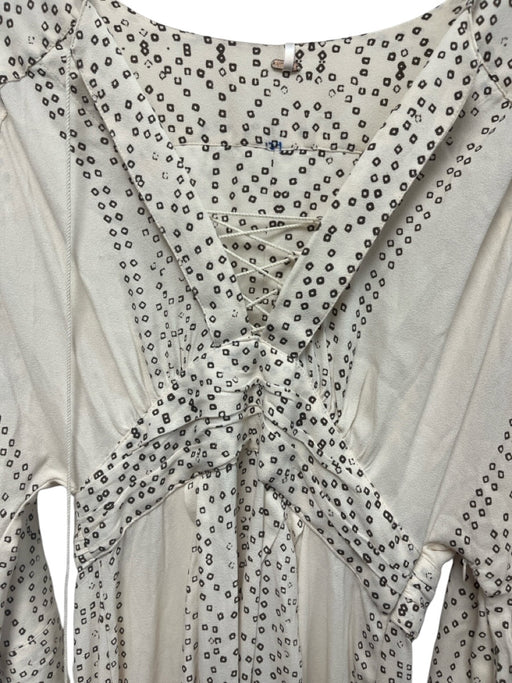 Free People Size 4 Cream & Brown Viscose Short Wide Sleeve Squares Lace Up Dress Cream & Brown / 4