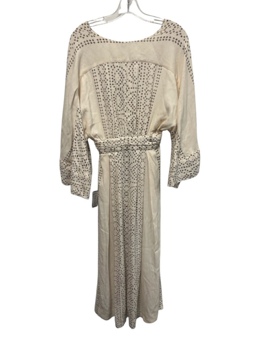 Free People Size 4 Cream & Brown Viscose Short Wide Sleeve Squares Lace Up Dress Cream & Brown / 4