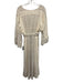 Free People Size 4 Cream & Brown Viscose Short Wide Sleeve Squares Lace Up Dress Cream & Brown / 4