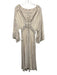 Free People Size 4 Cream & Brown Viscose Short Wide Sleeve Squares Lace Up Dress Cream & Brown / 4
