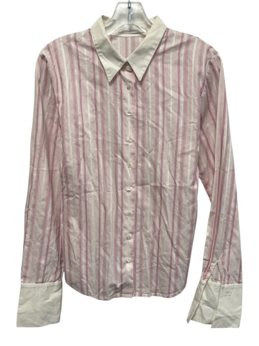 Anne Fontaine Size 40 Pink & White Cotton Long Sleeve Variegated Stripes Top Pink & White / 40
