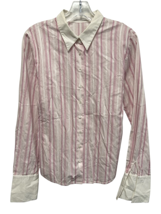 Anne Fontaine Size 40 Pink & White Cotton Long Sleeve Variegated Stripes Top Pink & White / 40