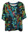 Johnny Was Size Large Black, Blue, Green Polyester Short Sleeve Peacock Top Black, Blue, Green / Large