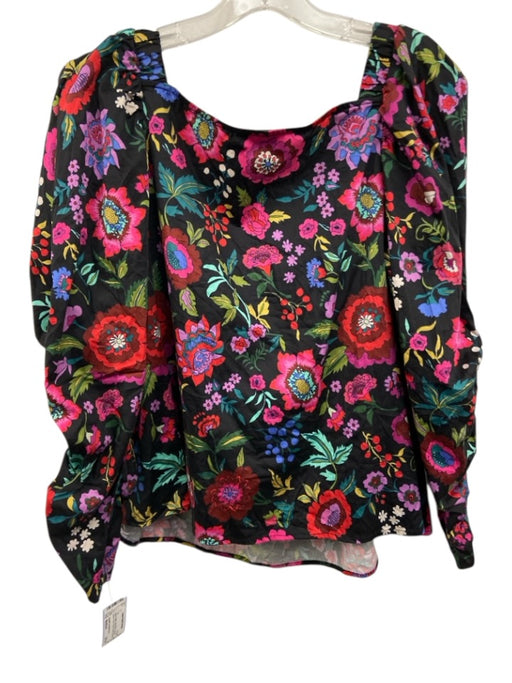 CROSBY by Mollie Burch Size Medium Black & Multi Cotton Blend Floral Pleated Top Black & Multi / Medium