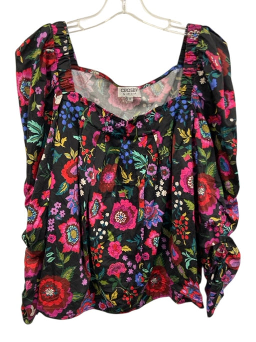 CROSBY by Mollie Burch Size Medium Black & Multi Cotton Blend Floral Pleated Top Black & Multi / Medium