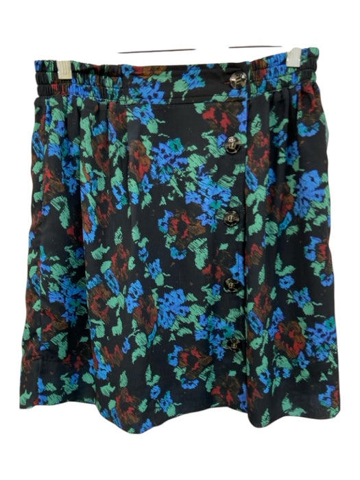 Ganni Size 36 Black, Blue, Green Polyester Elastic Waist Floral Gathered Skirt Black, Blue, Green / 36