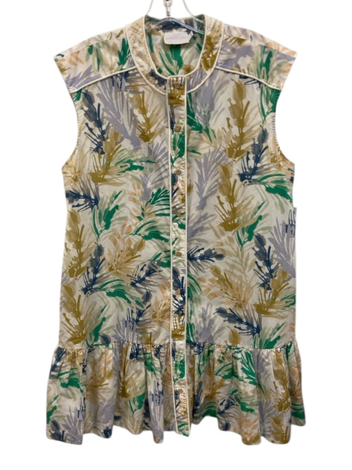 Christy Lynn Size Large Blue, Green, Brown Cotton Sleeveless Leaves Dress Blue, Green, Brown / Large