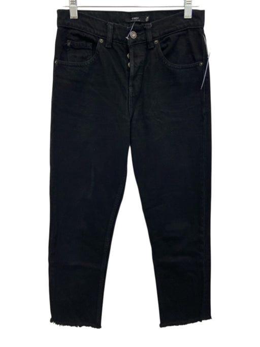 Obey Size 26 Black Cotton Denim Mid Rise Straight Leg Raw Hem Pockets Jeans Black / 26
