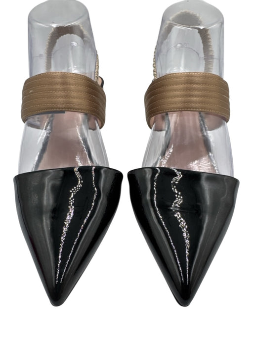 Giorgio Armani Shoe Size 39.5 Black & Beige Leather Patent Leather Satin Pumps Black & Beige / 39.5