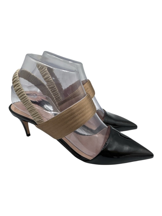 Giorgio Armani Shoe Size 39.5 Black & Beige Leather Patent Leather Satin Pumps Black & Beige / 39.5