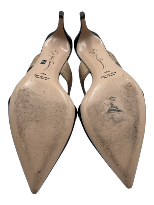 Giorgio Armani Shoe Size 39.5 Black & Beige Leather Patent Leather Satin Pumps Black & Beige / 39.5