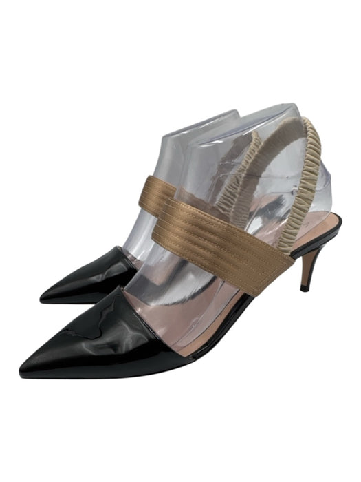 Giorgio Armani Shoe Size 39.5 Black & Beige Leather Patent Leather Satin Pumps Black & Beige / 39.5
