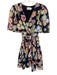 Tanya Taylor Size 0 Navy Blue, White & Multi Polyester Floral V Neck Dress Navy Blue, White & Multi / 0