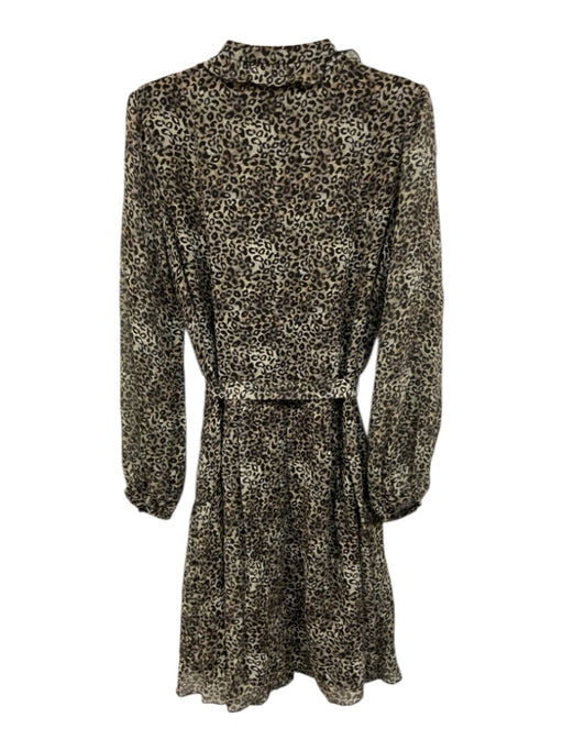 Saloni Size 2 Taupe Brown Silk Leopard Print Long Balloon Sleeve Dress Taupe Brown / 2