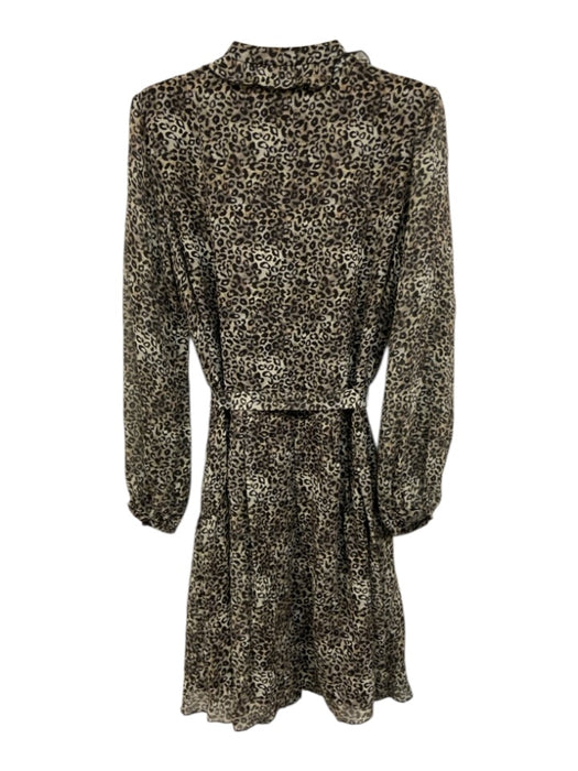Saloni Size 2 Taupe Brown Silk Leopard Print Long Balloon Sleeve Dress Taupe Brown / 2