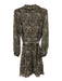 Saloni Size 2 Taupe Brown Silk Leopard Print Long Balloon Sleeve Dress Taupe Brown / 2