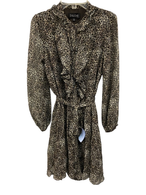 Saloni Size 2 Taupe Brown Silk Leopard Print Long Balloon Sleeve Dress Taupe Brown / 2