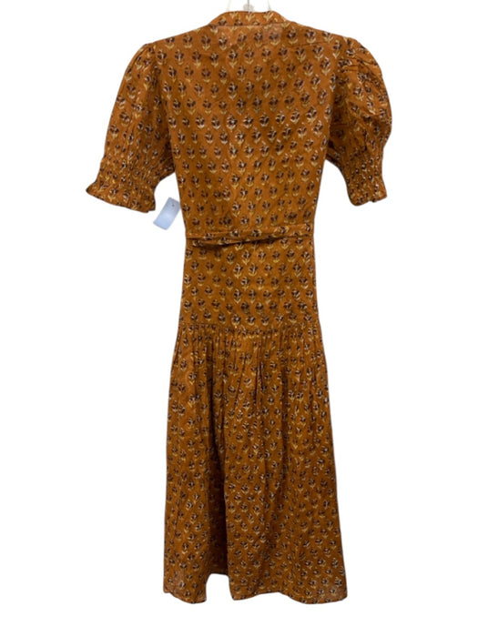 Daughters of India Size XS Orange Brown Cotton Block Printed Short Sleeve Dress Orange Brown / XS