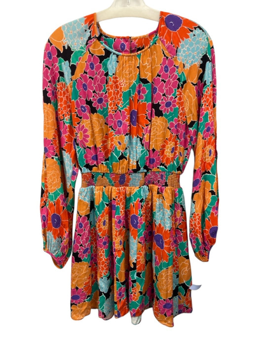 AMUR Size 6 Black & Multi Viscose Blend Floral Long Balloon Sleeve Dress Black & Multi / 6