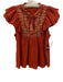 Ulla Johnson Size 4 Burnt Orange Cotton Embroidered Sequined Tie V Neck Top Burnt Orange / 4