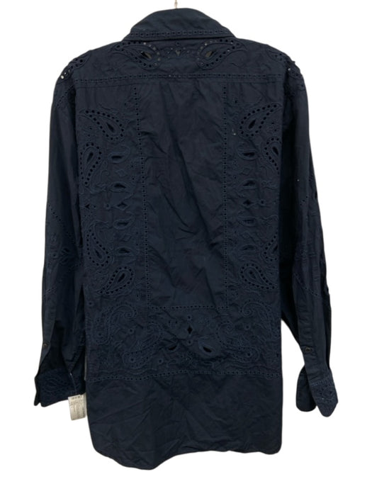 Rag & Bone Size L Navy Blue Cotton Long Sleeve Embroidered Paisley Floral Top Navy Blue / L