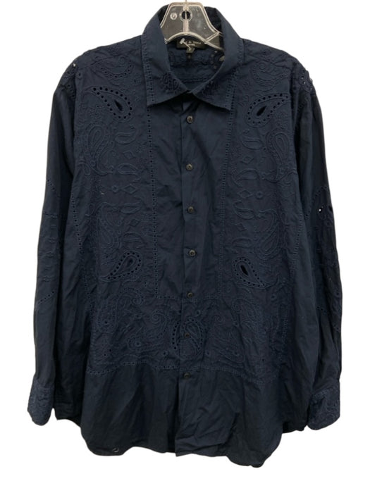 Rag & Bone Size L Navy Blue Cotton Long Sleeve Embroidered Paisley Floral Top Navy Blue / L