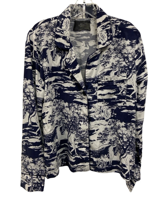 Reformation Size M White & Navy Blue Lyocell Button Up Garden Print Pajama Top White & Navy Blue / M