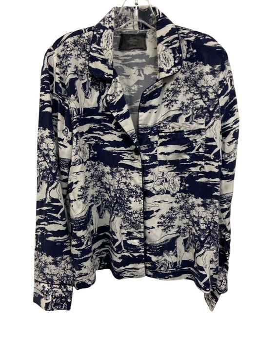 Reformation Size M White & Navy Blue Lyocell Button Up Garden Print Pajama Top White & Navy Blue / M