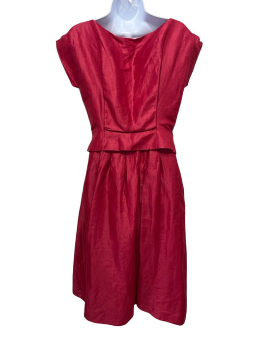 Moschino Size 8 Red Rayon Cap Sleeve Boat Neck Pleat Detail Knee length Dress Red / 8