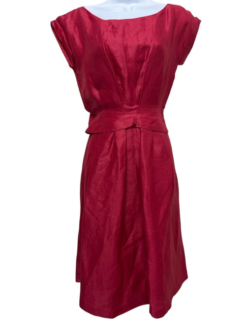 Moschino Size 8 Red Rayon Cap Sleeve Boat Neck Pleat Detail Knee length Dress Red / 8