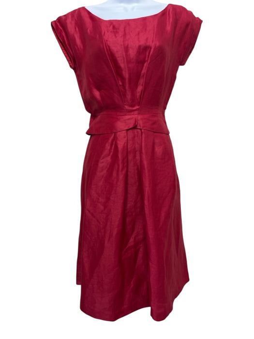Moschino Size 8 Red Rayon Cap Sleeve Boat Neck Pleat Detail Knee length Dress Red / 8