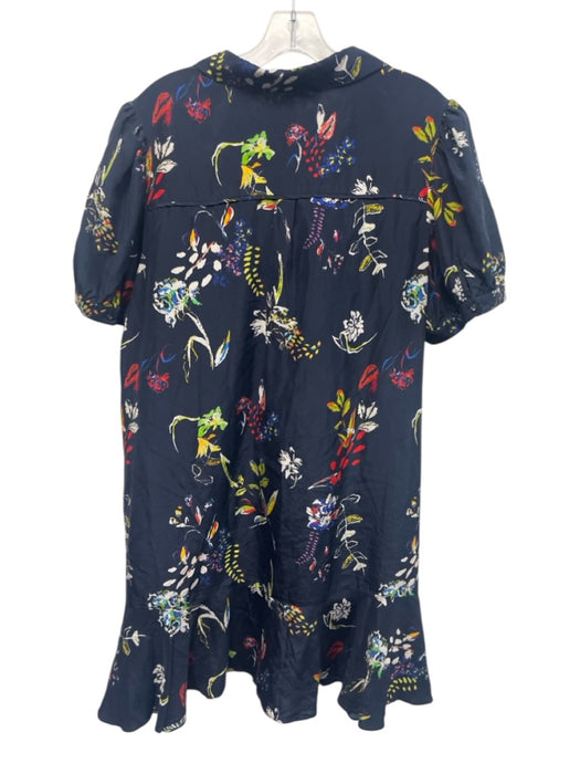 Tanya Taylor Size 14 navy blue & multi Silk Abstract Floral Button Front Dress navy blue & multi / 14
