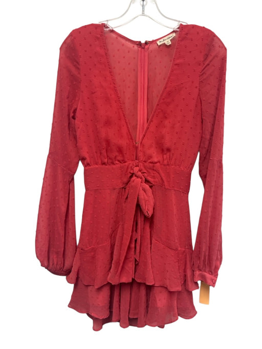 For Love & Lemons Size XS Salmon Pink Polyester Swiss Dot V Neck Dress Salmon Pink / XS