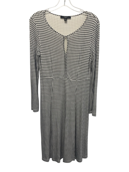 Weekend Max Mara Size M Black & Cream White Viscose Gingham Long Sleeve Dress Black & Cream White / M