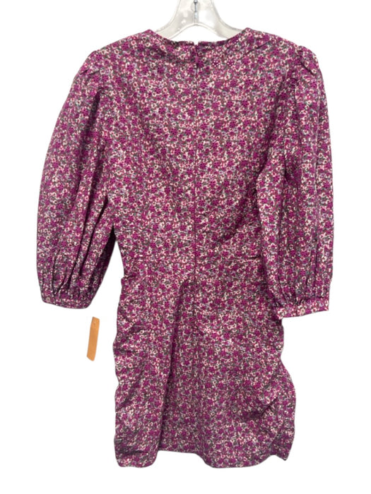 Maje Size 34 Purple & Multi Cotton Floral Eyelet 3/4 Balloon Sleeve V Neck Dress Purple & Multi / 34