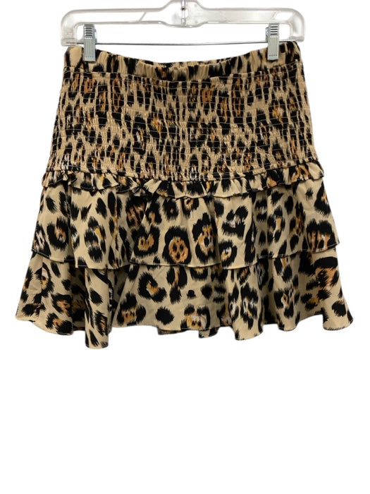 English Factory Size M Brown & Black Polyester Elastic Waistband Shirred Skirt Brown & Black / M
